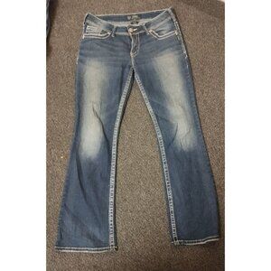 Silver Suki Jeans Womens 31x32 Curvy Fit Bootcut Thick Stitch Bling Pockets Y2K